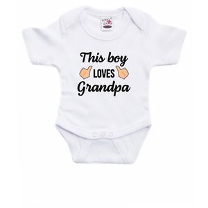 This boy loves grandpa cadeau baby rompertje wit jongens 92 (18-24 maanden)  -