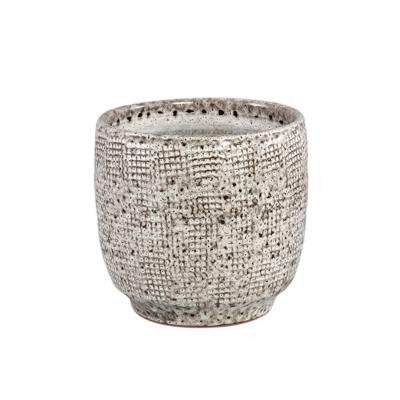 Elana Witte Ronde Keramische Pot Met Grijs Patroon L