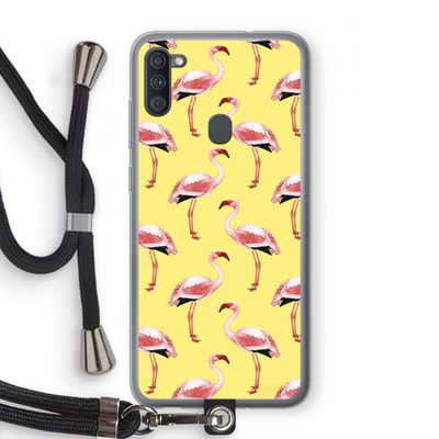 Flamingo's geel: Samsung Galaxy A11 Transparant Hoesje met koord