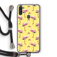 Flamingo's geel: Samsung Galaxy A11 Transparant Hoesje met koord
