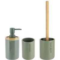 Tendance Badkamer accessoires set 3-delig - Polyresin/bamboe - groen - robuust - matte coating