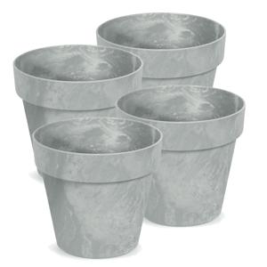 Bloempot/plantenpot - 4x - betonlook - lichtgrijs - kunststof - Dia 14 cm