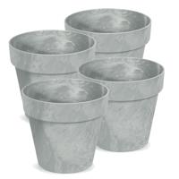 Bloempot/plantenpot - 4x - betonlook - lichtgrijs - kunststof - Dia 14 cm