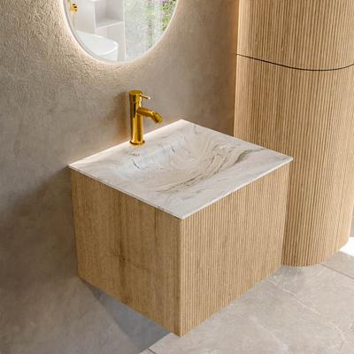 Badmeubel Mondiaz Kurve-Dlux | 50 cm | Meubelkleur Oak | Wastafelkleur Glace | Solid surface | Midden spoelbak | 1 kraangat