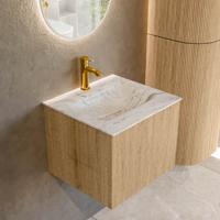 Badmeubel Mondiaz Kurve-Dlux | 50 cm | Meubelkleur Oak | Wastafelkleur Glace | Solid surface | Midden spoelbak | 1 kraangat