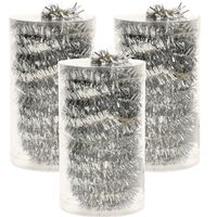 3x stuks folie tinsel slingers/guirlandes zilver 20 meter kerstslingers - thumbnail