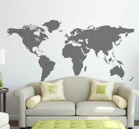 Muursticker wereldkaart map grijs - thumbnail