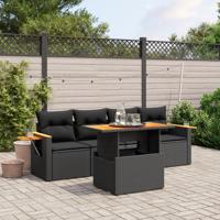 5-delige Loungeset met kussens poly rattan zwart