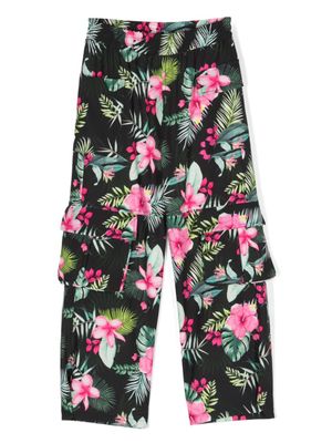 Monnalisa pantalon cargo à fleurs - Noir