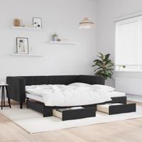Slaapbank met onderschuifbed en lades 100x200 cm fluweel zwart