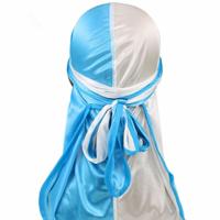 Dubbel gekleurd zijde satijn lange staart Pirate Hat tulband GLB chemotherapie GLB (wit + baby blauw)