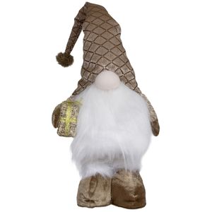 Decoratie kerst gnome pop - H36 cm - met verlichting - brons - kerstman poppen