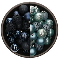 74x stuks kunststof kerstballen mix van donkerblauw en ijsblauw 6 cm