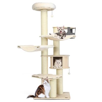 197 cm Krabpaal met Meerdere Verdiepingen Houten Huis Zitstok Hangmat Hangmand Sisalpalen Hangende Speelbal