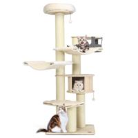 197 cm Krabpaal met Meerdere Verdiepingen Houten Huis Zitstok Hangmat Hangmand Sisalpalen Hangende Speelbal