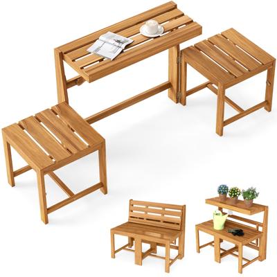 Tuinset van Massief Hout voor 2 Personen Tuinstoelen van Acaciahout Inclusief Verstelbare Tuintafel en -Stoelen 3-in-1 Tuinset