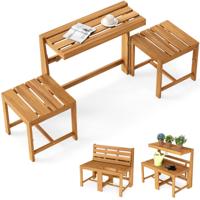Tuinset van Massief Hout voor 2 Personen Tuinstoelen van Acaciahout Inclusief Verstelbare Tuintafel en -Stoelen 3-in-1 Tuinset