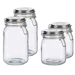 Set van 4x stuks luxe keuken voorraadpotten met klepdeksel zilver 1000 ml en 1500 ml