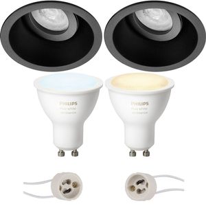 Pragmi Zano Pro - Inbouw Rond - Mat Zwart - Kantelbaar - Ø93mm - Philips Hue - LED Spot Set GU10 - White Ambiance - Bluetooth