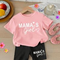 Baby Girls 2pcs Set Round Neck Short Sleeve T-Shirt And Leggings, Casual & Minimalist Multicolor5