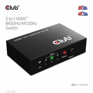 club3D HDMI Switchbox HDMI-switch 3 poorten Met afstandsbediening 7680 x 4320 Pixel