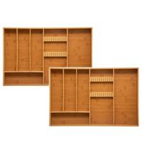 Set van 2x stuks bestekbak/keuken organizer 6-vaks - bamboe - 38 x 58 cm - besteklade