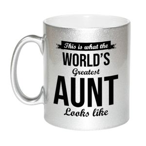 Zilveren Worlds Greatest Aunt / tante cadeau koffiemok / theebeker 330 ml