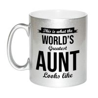 Zilveren Worlds Greatest Aunt / tante cadeau koffiemok / theebeker 330 ml