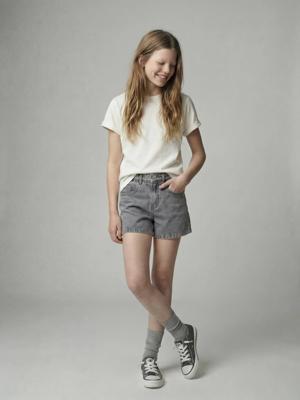 Kinder short van katoenen jeans denimgrijs