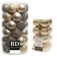 Kerstversiering kunststof kerstballen parel/champagne 4-6 cm pakket van 53x stuks