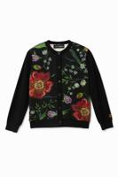 Gebreid vest met bloemen - BLACK - 9/10