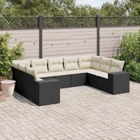 9-delige Loungeset met kussens poly rattan zwart