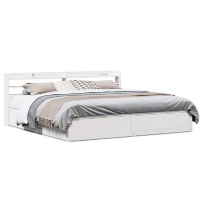 Bedframe met hoofdbord massief grenenhout wit 180x200 cm