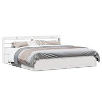 Bedframe met hoofdbord massief grenenhout wit 180x200 cm