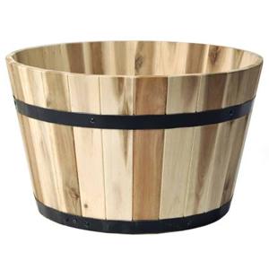 Mega Collections Plantenpot Barrel - hout - bruin - D46 x H28 cm