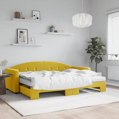 Slaapbank onderschuifbed en matrassen 80x200 cm fluweel geel