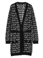 Balmain Kids cardigan ceinturé à logo en intarsia - Noir