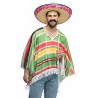 Carnaval verkleed setje - Mexicaanse poncho - Sombrero hoed - en plaksnor - gekleurd - voor heren
