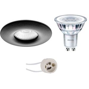 LED Spot Set - Pragmi Luno Pro - Waterdicht IP65 - GU10 Fitting - Inbouw Rond - Mat Zwart - Ø82mm - Philips - CorePro 840 36D - 4W - Natuurlijk Wit 4000K - Dimbaar