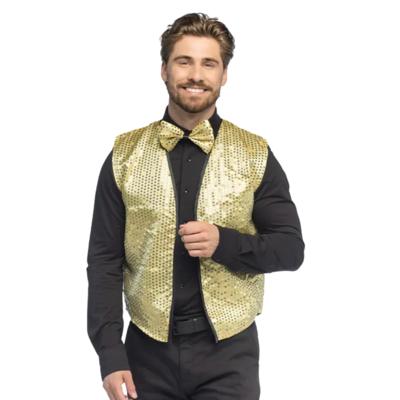 Carnaval verkleed set - goud - pailletten - heren - vestje - 80s Carnaval verkleed set - goud - pailletten - heren - vestje - 80s