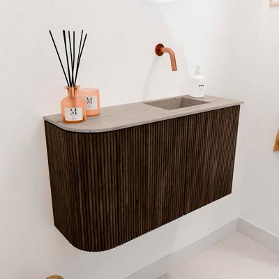 Toiletmeubel Mondiaz Joya Dlux | 71.6 cm | Meubelkleur Walnut | Faye wastafel Saba Wasbak Rechts | Zonder kraangat(en)