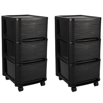 2x stuks ladenkast organizers zwart 3x lades met wieltjes L32 x B37 x H61 cm