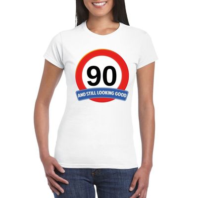Verkeersbord 90 jaar t-shirt wit dames