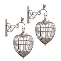 A PAIR OF WALL MOUNT IRON BIRDCAGES