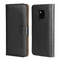 Lederen horizontale Flip holster voor Huawei mate 20 Pro met magnetische sluiting en beugel en kaartsleuf en portemonnee (zwart)