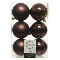 Decoris Kerstballen - 6x st - donkerbruin - D8 cm - kunststof - kerstversiering - thumbnail