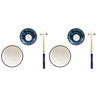 8-delige sushi serveer set porselein voor 2 personen wit/blauw