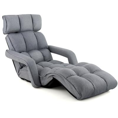 Relaxstoel 5-Voudig Verstelbaar Opvouwbare Vloerstoel met Handvat & Rugleuning Vloerligbed voor Gaming & Slapen & Lezen Grijs