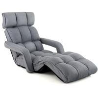 Relaxstoel 5-Voudig Verstelbaar Opvouwbare Vloerstoel met Handvat & Rugleuning Vloerligbed voor Gaming & Slapen & Lezen Grijs
