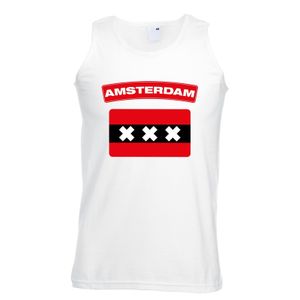 Singlet shirt/ tanktop Amsterdamse vlag wit heren